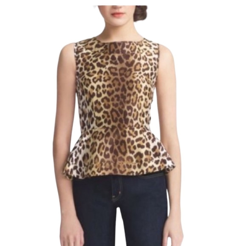 Kate Spade Randi Leopard Print Sleeveless Peplum Top Blouse Size 2